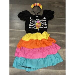 Colored Ruffle Lady Bones Child 14-16 Spirit Halloween Costume